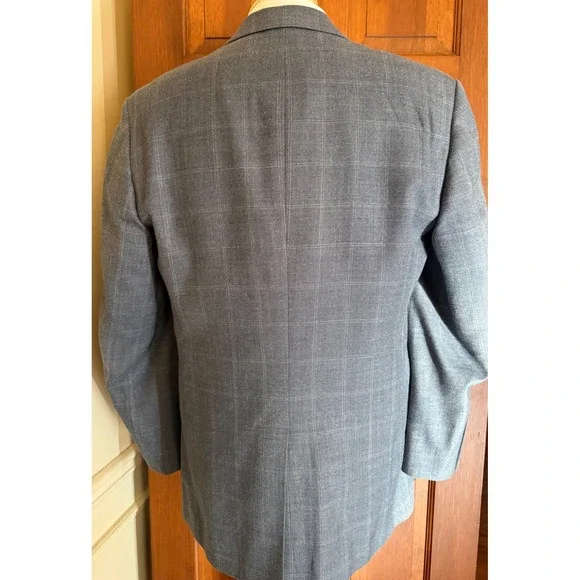 Jos. A. Bank Silk Wool Sport Coat Men 42L Blue Windowpane 2-Button Blazer Jacket
